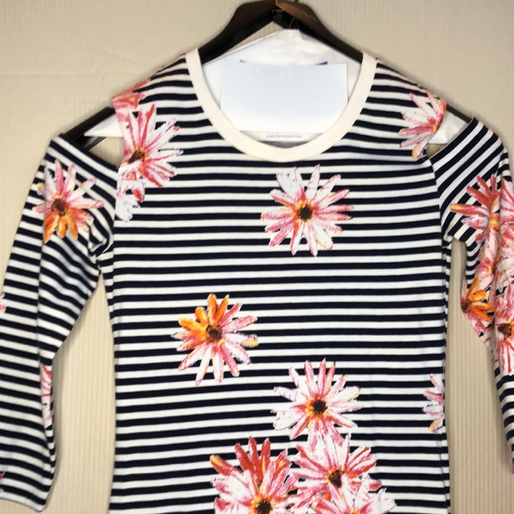 French Connection Cold Shoulder Striped and Floral Mini Dress